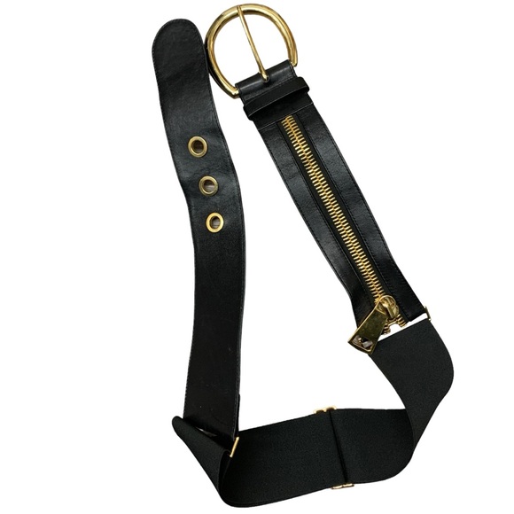 Suzi Roher black belt size L adjustable waist gold buckle and zipper detail - Picture 9 of 9